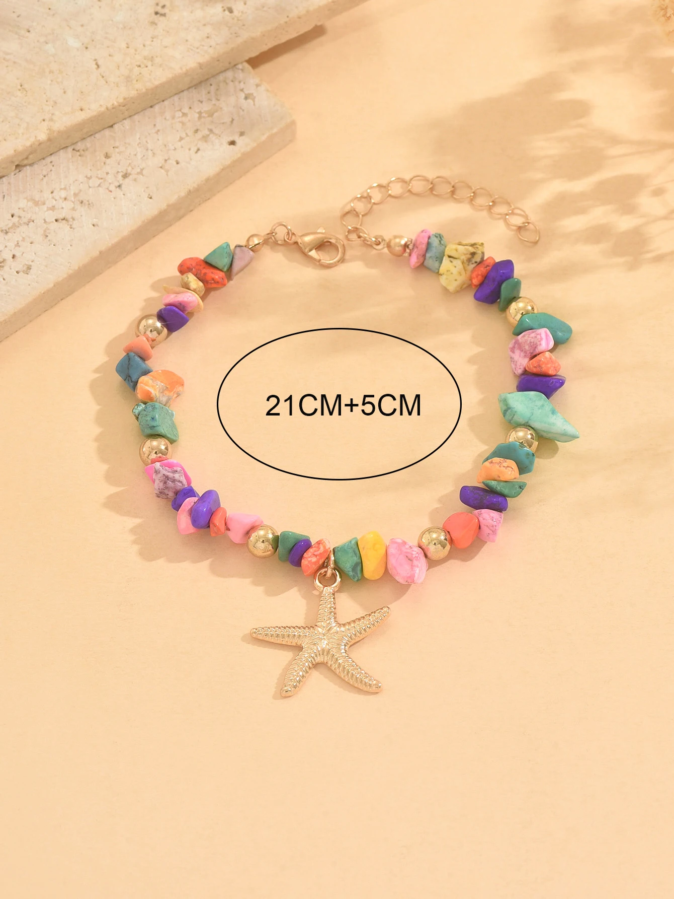 Beach Anklet for Women Bohemian Starfish Pendant Chip Stone Adjustable Gold Silver Multicolor Summer Vacation Jewelry