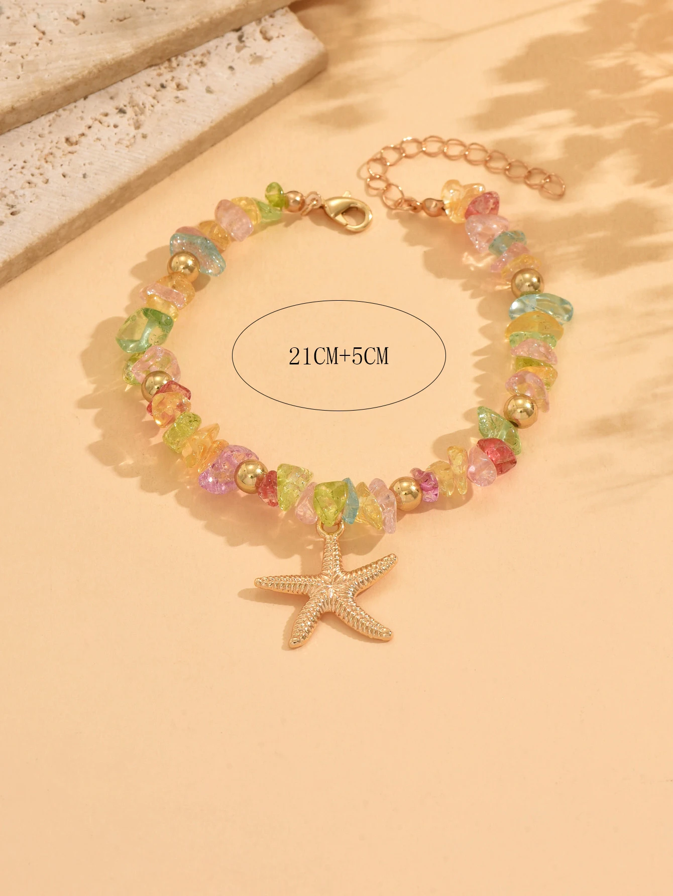 Beach Anklet for Women Bohemian Starfish Pendant Chip Stone Adjustable Gold Silver Multicolor Summer Vacation Jewelry