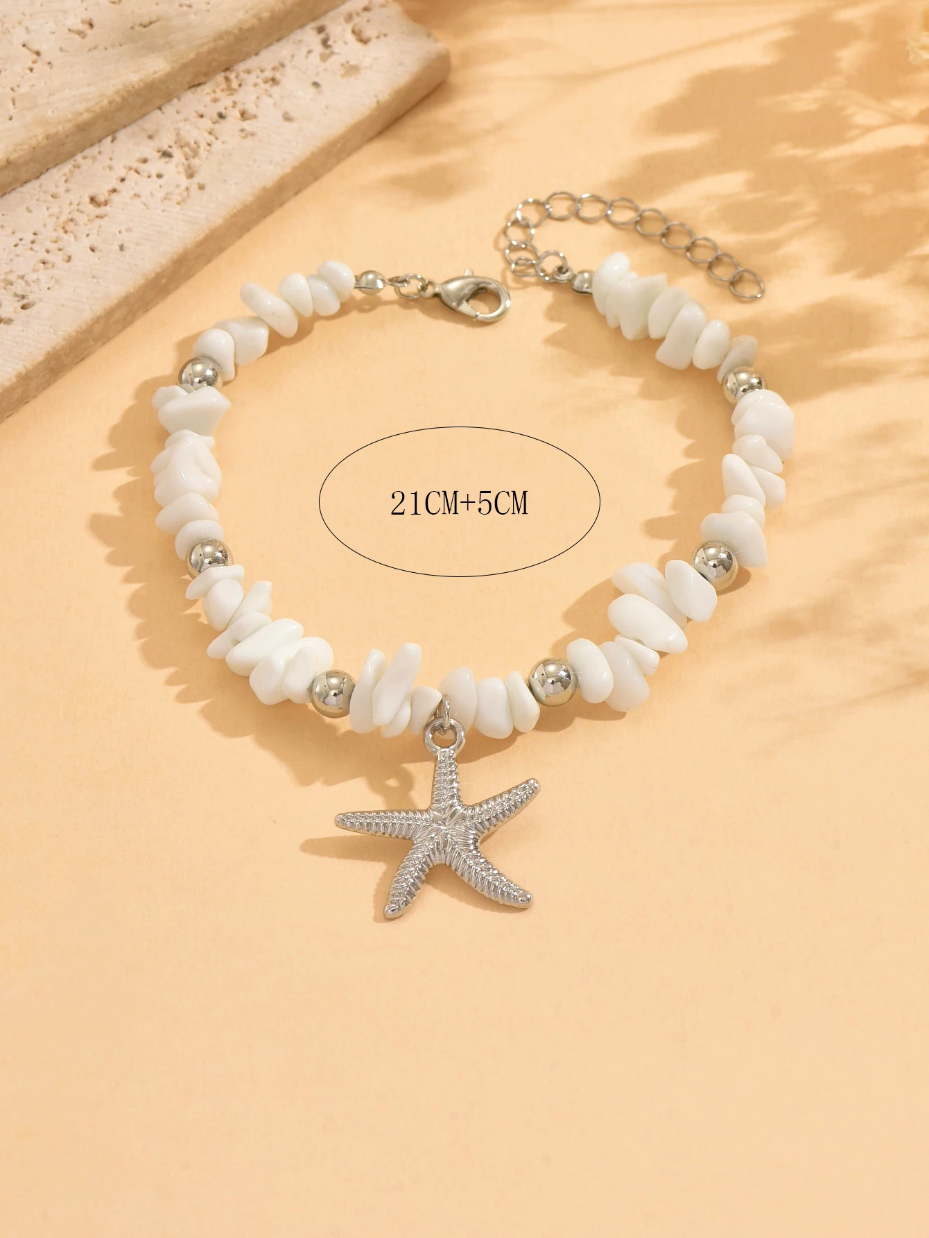 Beach Anklet for Women Bohemian Starfish Pendant Chip Stone Adjustable Gold Silver Multicolor Summer Vacation Jewelry