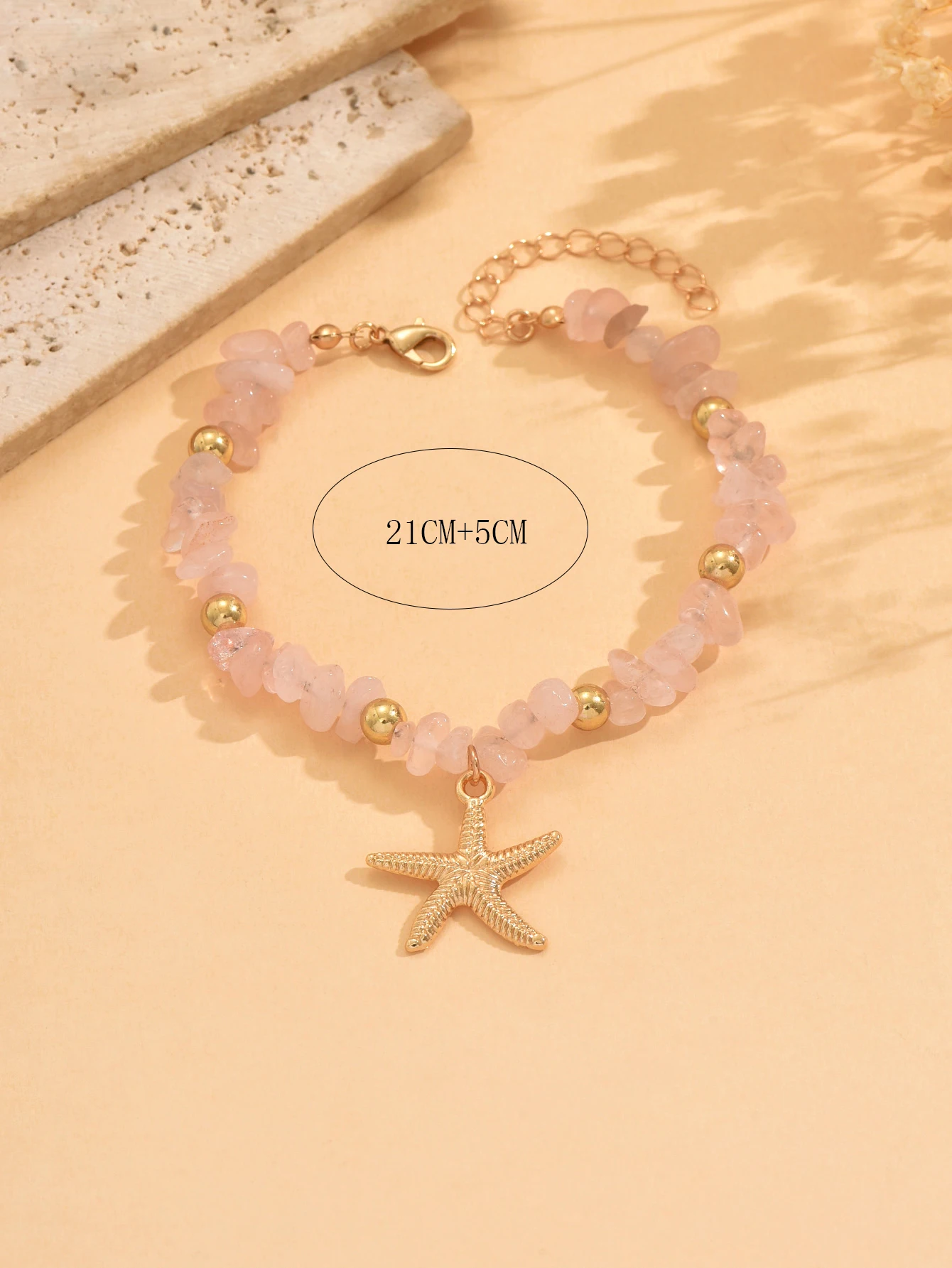 Beach Anklet for Women Bohemian Starfish Pendant Chip Stone Adjustable Gold Silver Multicolor Summer Vacation Jewelry