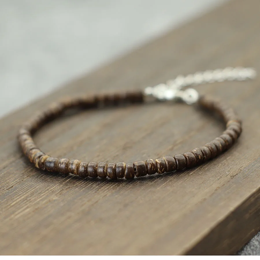 Retro Wooden Beads Anklet Unisex Beach Vacation Adjustable Stainless Steel Foot Link Charm Homme Versatile Jewelry Accessories