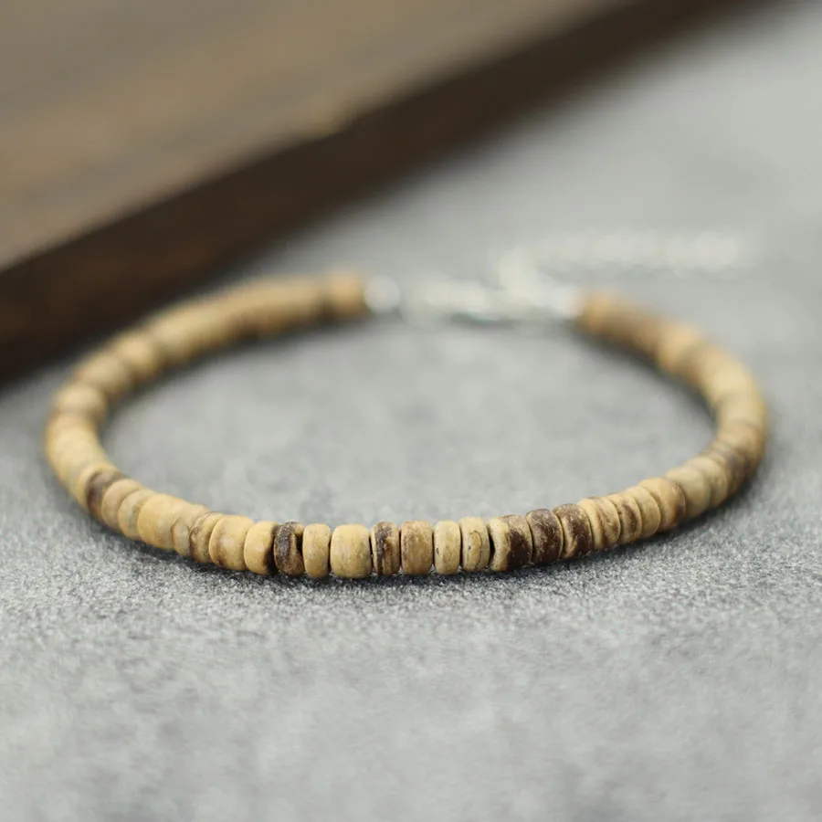 Retro Wooden Beads Anklet Unisex Beach Vacation Adjustable Stainless Steel Foot Link Charm Homme Versatile Jewelry Accessories
