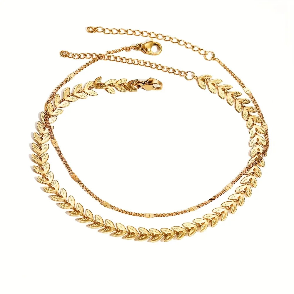 A retro and unique jewelry women's anklets with wheat ear double chains, suitable for both men and women. A gift for mom and gir