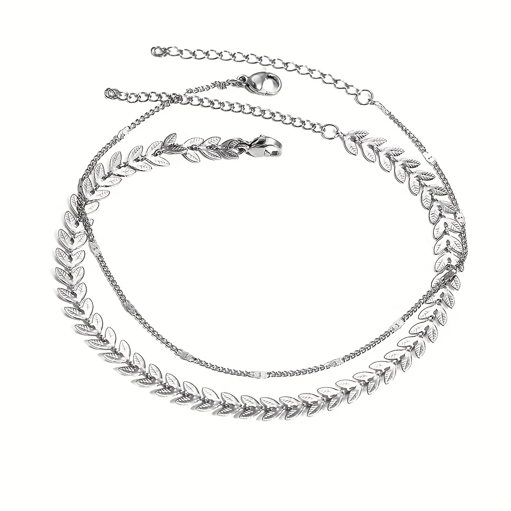 A retro and unique jewelry women's anklets with wheat ear double chains, suitable for both men and women. A gift for mom and gir