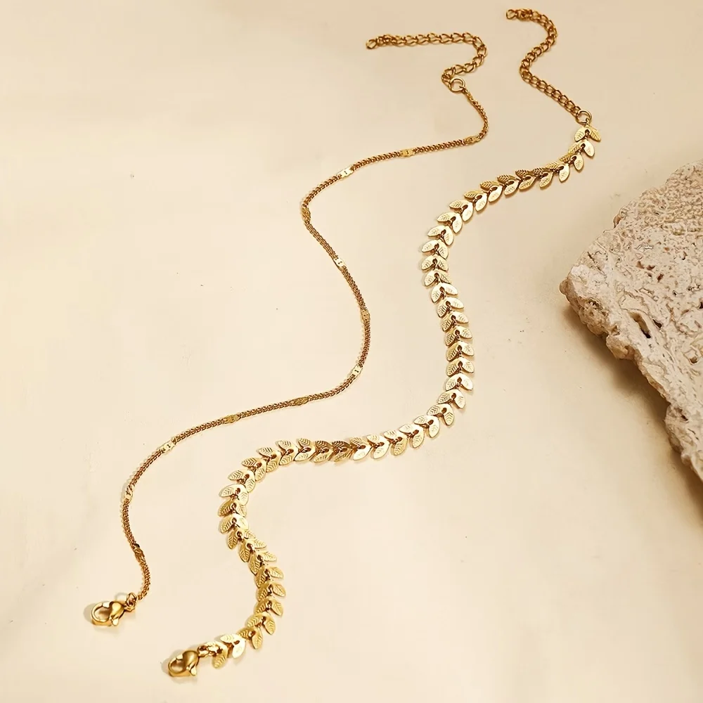 A retro and unique jewelry women's anklets with wheat ear double chains, suitable for both men and women. A gift for mom and gir
