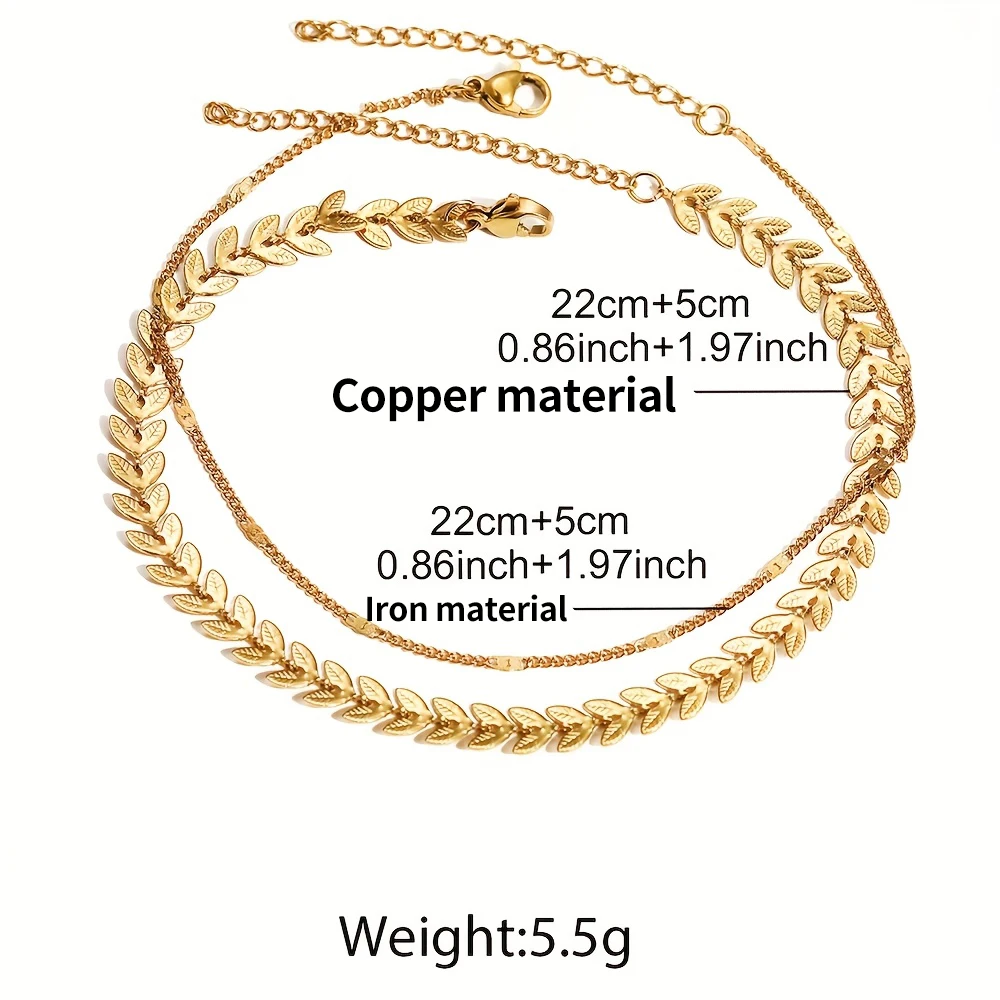 A retro and unique jewelry women's anklets with wheat ear double chains, suitable for both men and women. A gift for mom and gir