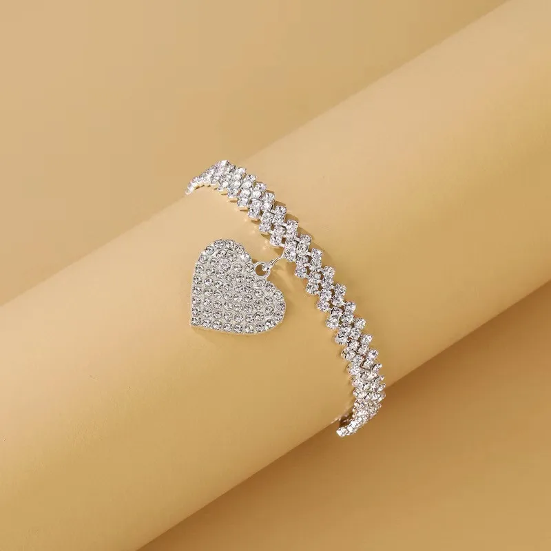 Adjustable Heart Shap Pendant Chain Women's Anklets Silver Gold Color Luxury Bracelet on Leg Accessories Party Fashion Jewelry