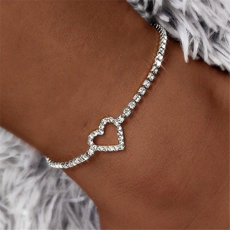 Adjustable Heart Shap Pendant Chain Women's Anklets Silver Gold Color Luxury Bracelet on Leg Accessories Party Fashion Jewelry