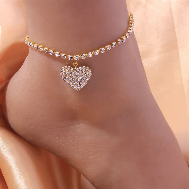 Adjustable Heart Shap Pendant Chain Women's Anklets Silver Gold Color Luxury Bracelet on Leg Accessories Party Fashion Jewelry