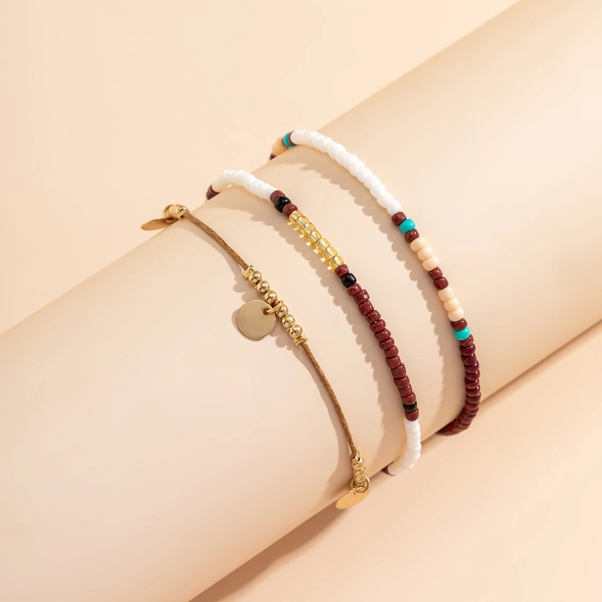 3Pcs/Set Bohemian Rice Beads Anklets for Women Vintage Trend Round Sequin Feet Chain Summer Beach Barefoot Jewelry Accessories