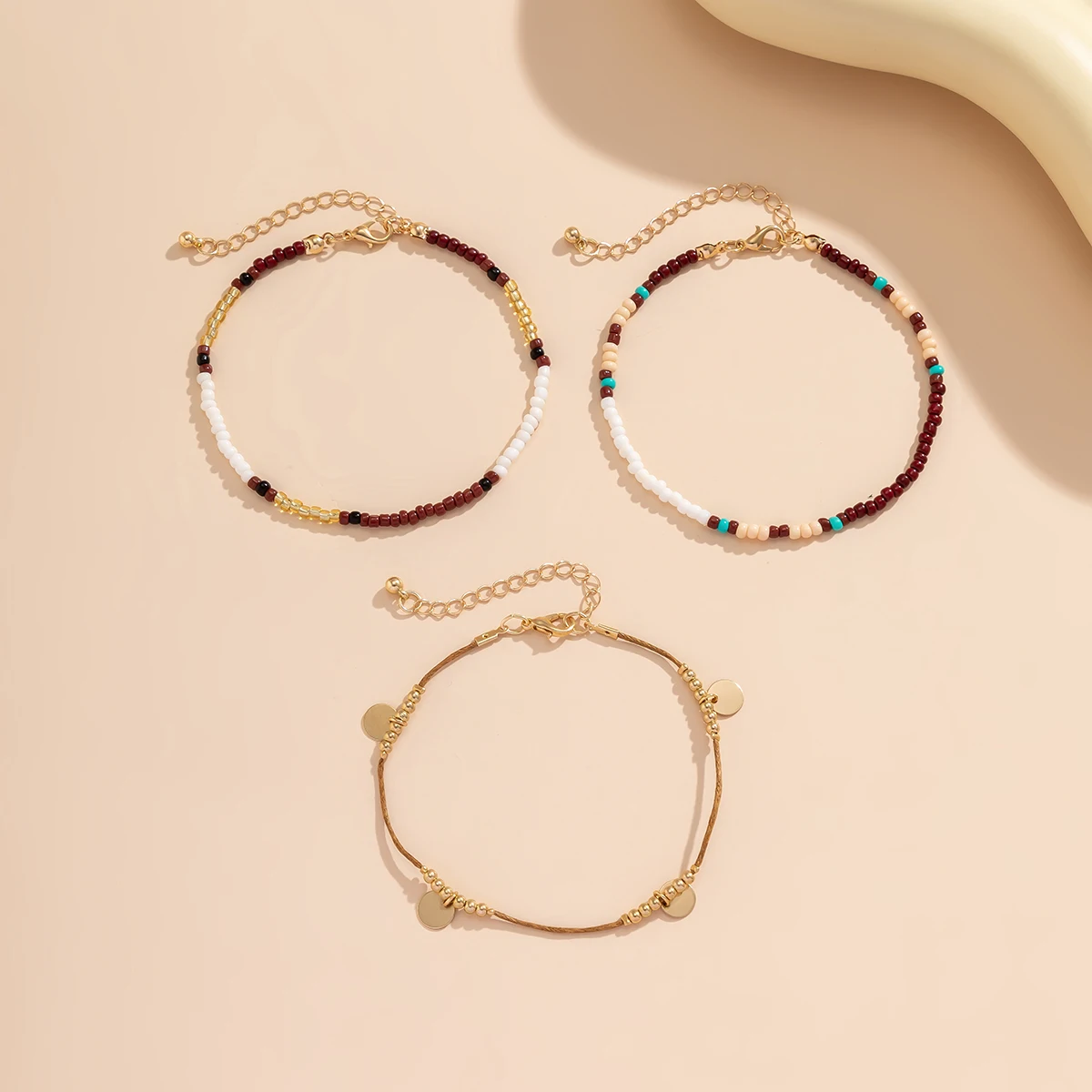 3Pcs/Set Bohemian Rice Beads Anklets for Women Vintage Trend Round Sequin Feet Chain Summer Beach Barefoot Jewelry Accessories