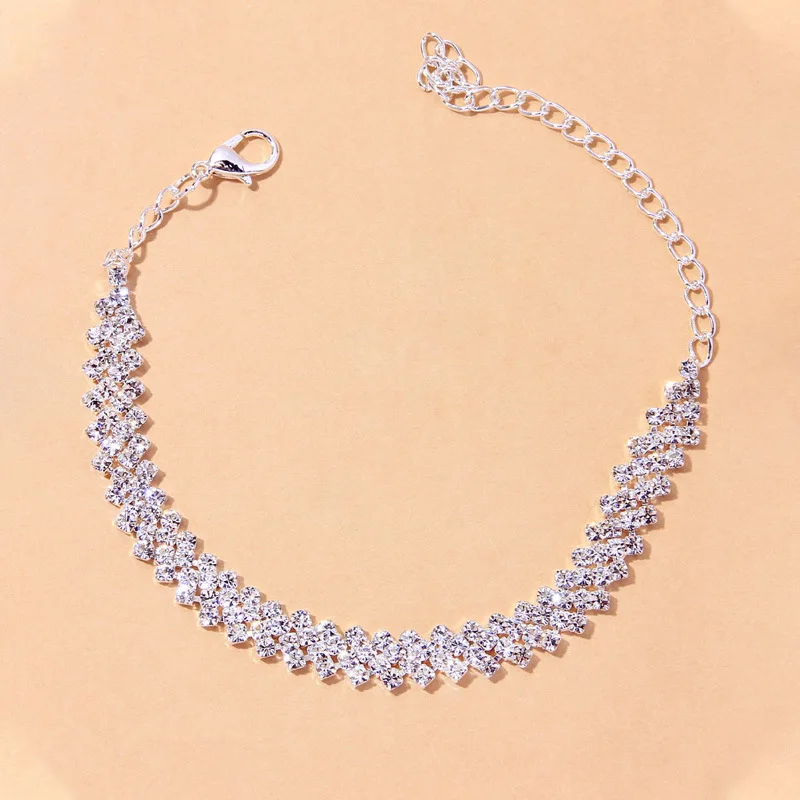 Fashion Shining Lozenge Chain Anklet for Women Fashion Silver Color Summer Beach Ankle Bracelet Barefoot Sandals Foot Jewelry