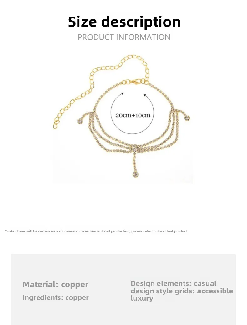 Tassels Style Inlaid Cubic Zirconia Chain Anklet for Women Fashion Silver Color Ankle Beach Feet Chain Bracelet Foot Jewelry