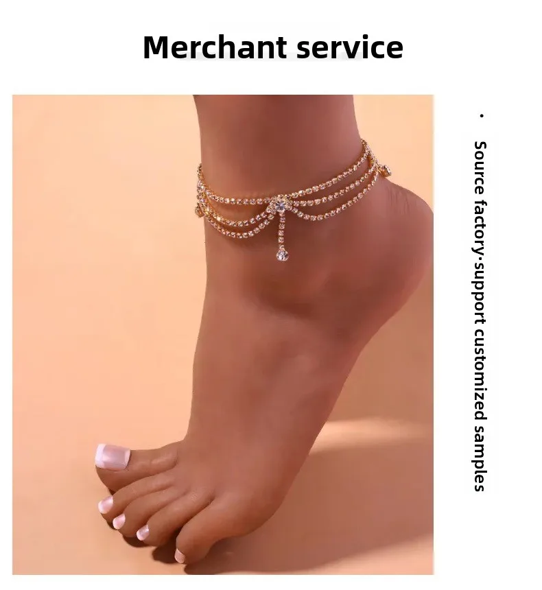 Tassels Style Inlaid Cubic Zirconia Chain Anklet for Women Fashion Silver Color Ankle Beach Feet Chain Bracelet Foot Jewelry