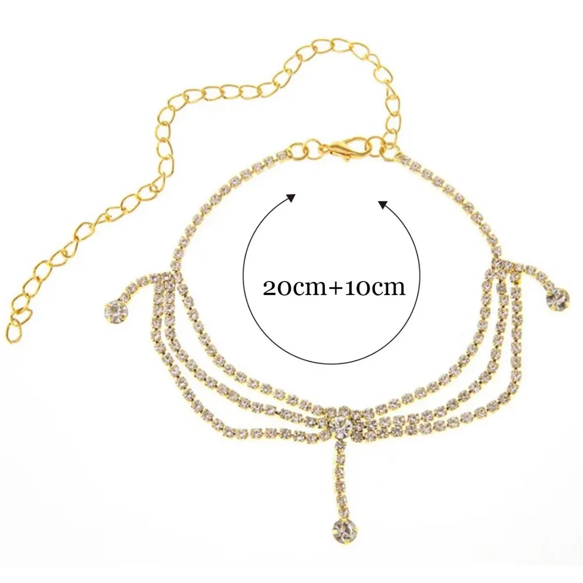 Tassels Style Inlaid Cubic Zirconia Chain Anklet for Women Fashion Silver Color Ankle Beach Feet Chain Bracelet Foot Jewelry