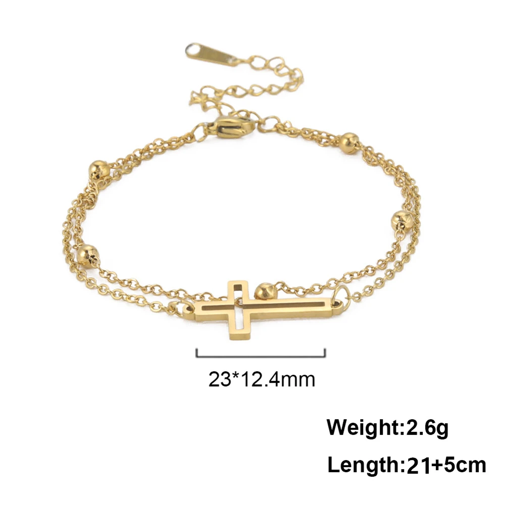 Skyrim Bohemia Cross Pendant Ankle Bracelet Fashion Foot Jewelry for Women Summer Beach Party Stainless Steel Bead Chain Anklet