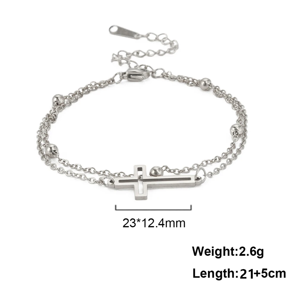 Skyrim Bohemia Cross Pendant Ankle Bracelet Fashion Foot Jewelry for Women Summer Beach Party Stainless Steel Bead Chain Anklet