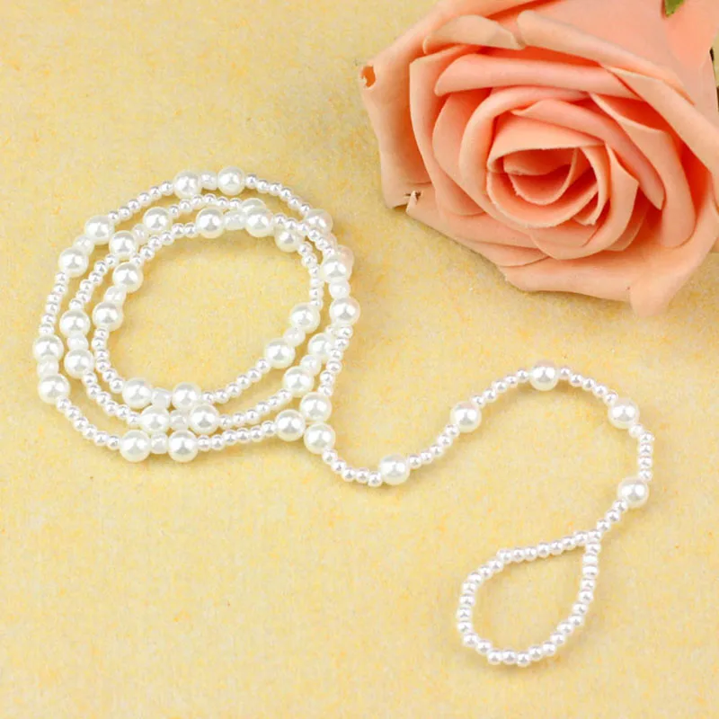 【No】Pearl Barefoot Sandal Anklet - Elegant Foot Chain With Toe Ring For Beach & Party Jewelry