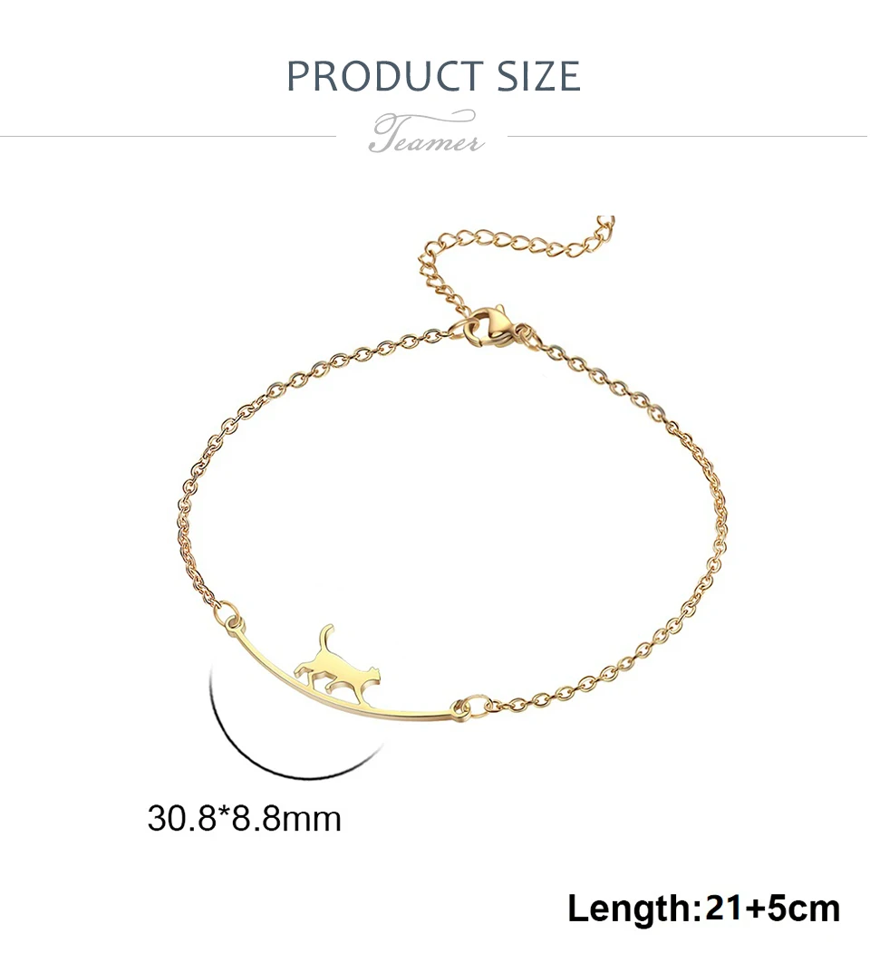Lemegeton Lovely Walking Cat Aircraft Charms Anklet Foot Bracelet for Women Animal Kitten Chain Stainless Steel Jewelry Gift