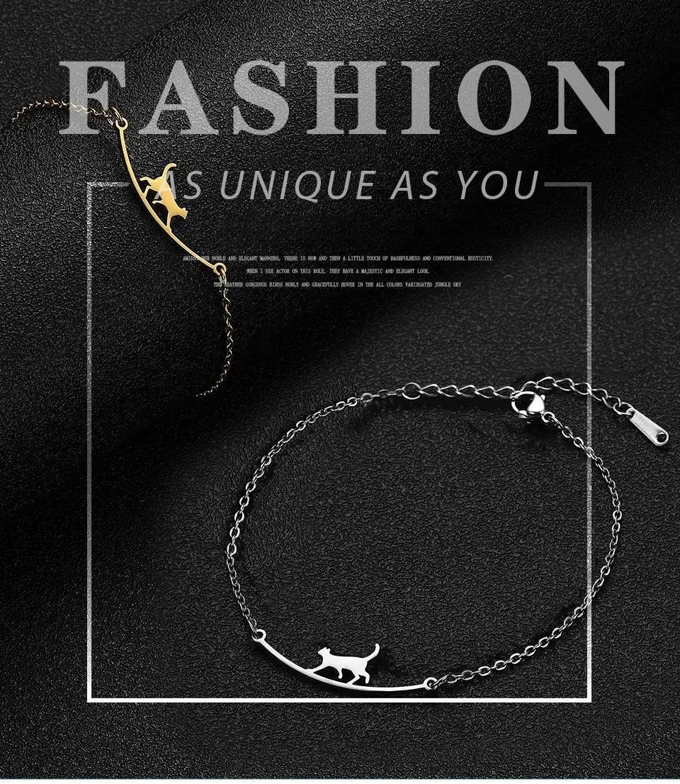 Lemegeton Lovely Walking Cat Aircraft Charms Anklet Foot Bracelet for Women Animal Kitten Chain Stainless Steel Jewelry Gift