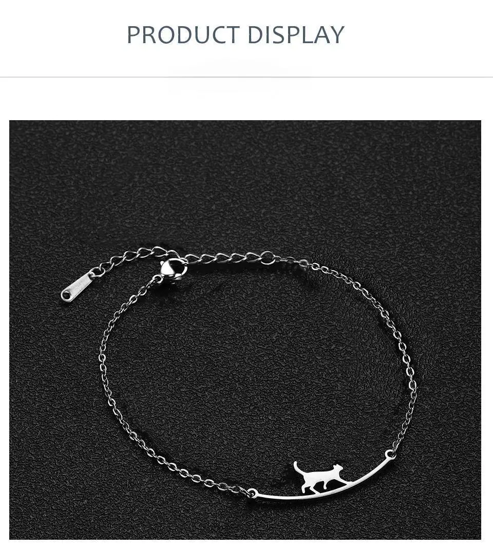 Lemegeton Lovely Walking Cat Aircraft Charms Anklet Foot Bracelet for Women Animal Kitten Chain Stainless Steel Jewelry Gift