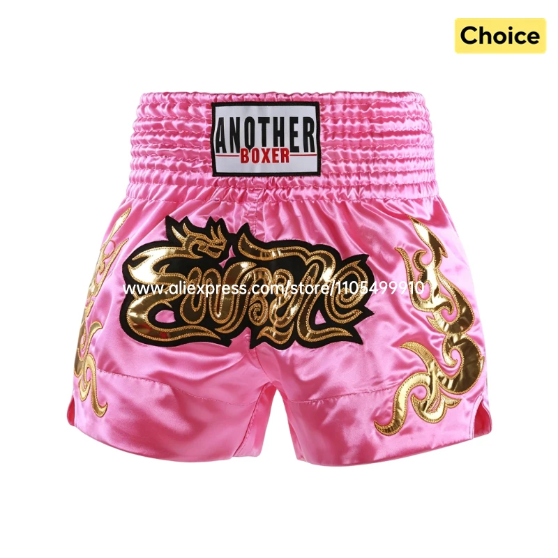 Muay Thai Fight Shorts Pink Kickboxing Shorts Men Women Kids Boxing Shorts Gold Embroidery Dancing Boxing Training Match Pants