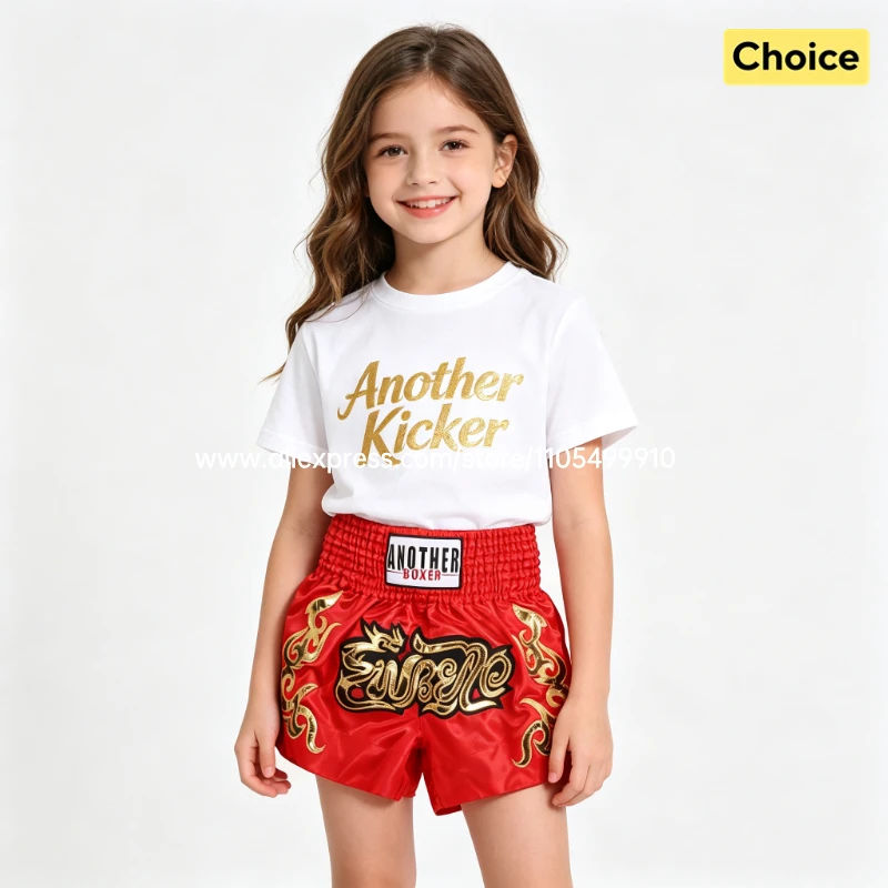 Muay Thai Fight Shorts Pink Kickboxing Shorts Men Women Kids Boxing Shorts Gold Embroidery Dancing Boxing Training Match Pants