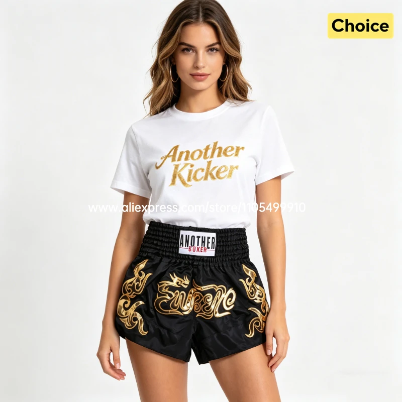 Muay Thai Fight Shorts Pink Kickboxing Shorts Men Women Kids Boxing Shorts Gold Embroidery Dancing Boxing Training Match Pants