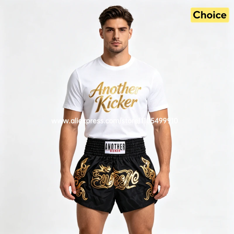 Muay Thai Fight Shorts Pink Kickboxing Shorts Men Women Kids Boxing Shorts Gold Embroidery Dancing Boxing Training Match Pants