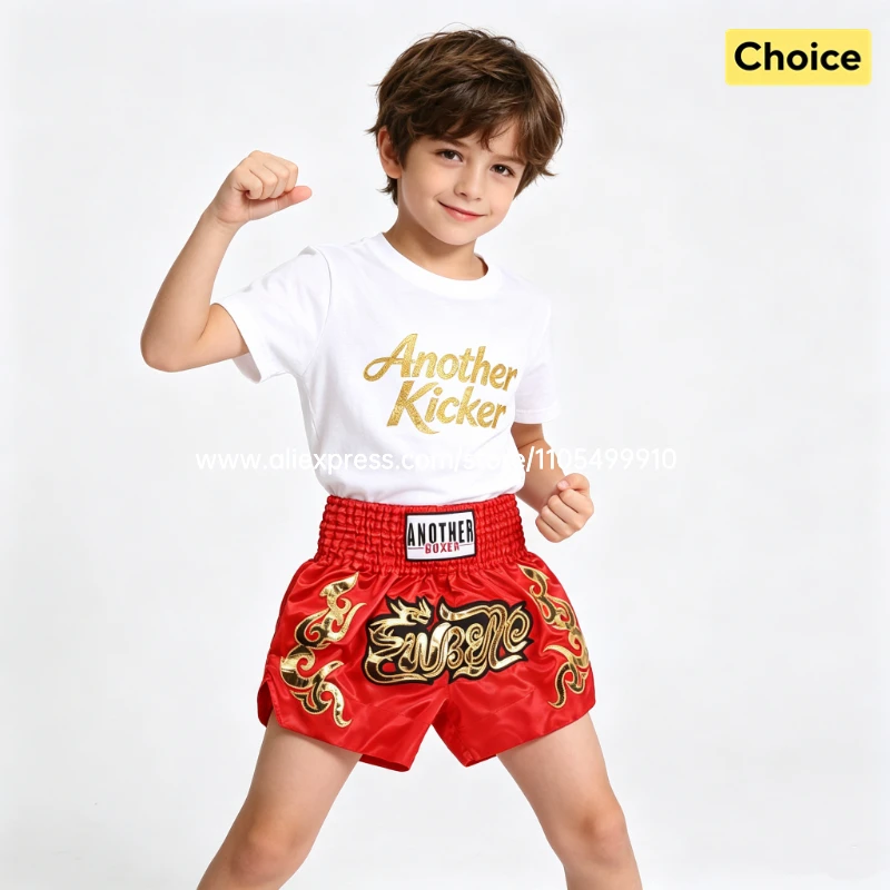 Muay Thai Fight Shorts Pink Kickboxing Shorts Men Women Kids Boxing Shorts Gold Embroidery Dancing Boxing Training Match Pants