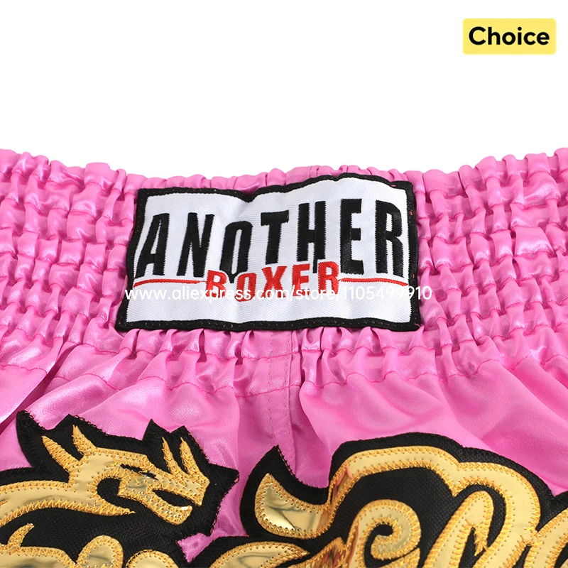 Muay Thai Fight Shorts Pink Kickboxing Shorts Men Women Kids Boxing Shorts Gold Embroidery Dancing Boxing Training Match Pants