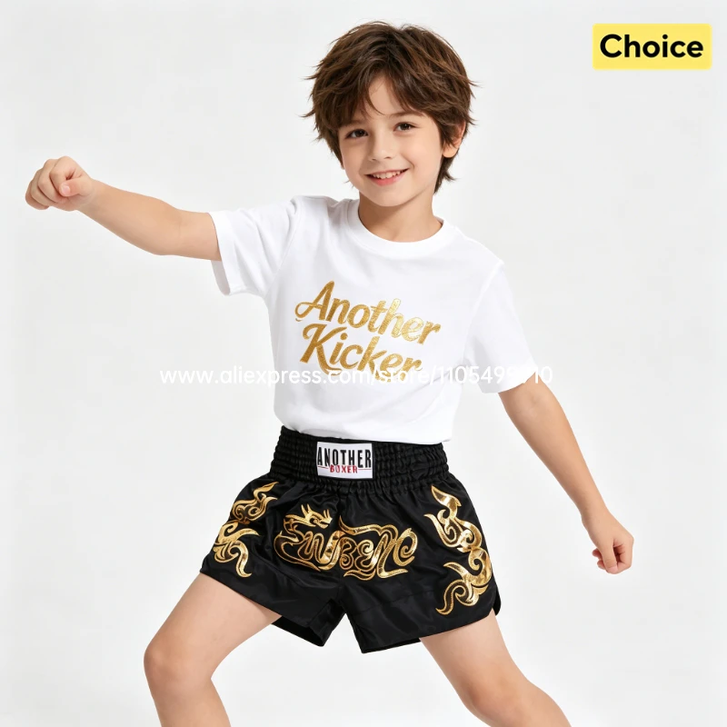 Muay Thai Fight Shorts Pink Kickboxing Shorts Men Women Kids Boxing Shorts Gold Embroidery Dancing Boxing Training Match Pants