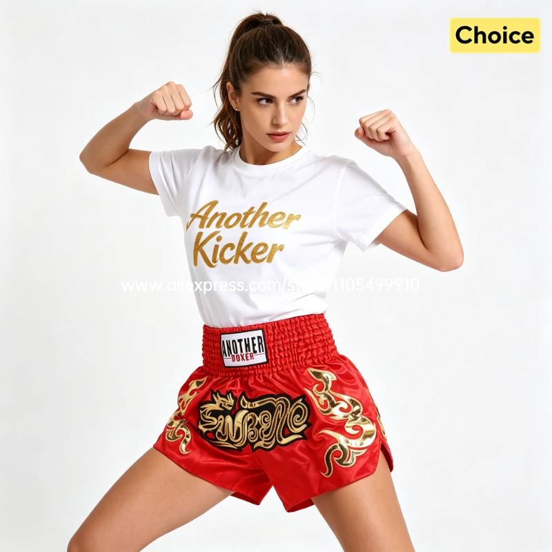 Muay Thai Fight Shorts Pink Kickboxing Shorts Men Women Kids Boxing Shorts Gold Embroidery Dancing Boxing Training Match Pants