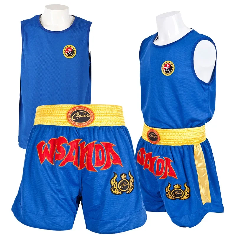 Muay Thai Pants Dragon Embroidery Boxing Shorts and Vest Crossfit Sanda Wushu Uniform Martial Arts Kickboxing MMA Fight Clothing