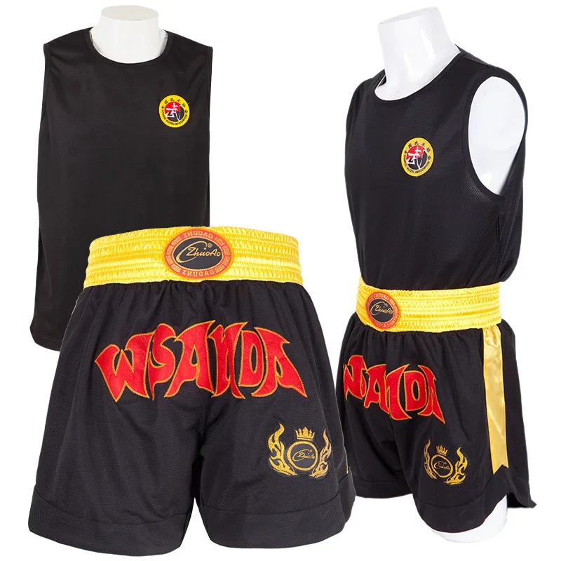 Muay Thai Pants Dragon Embroidery Boxing Shorts and Vest Crossfit Sanda Wushu Uniform Martial Arts Kickboxing MMA Fight Clothing