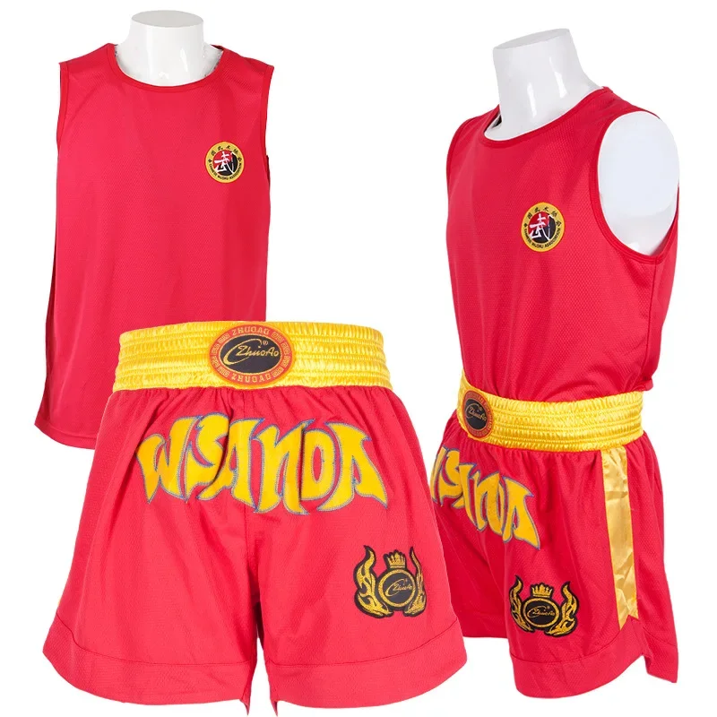 Muay Thai Pants Dragon Embroidery Boxing Shorts and Vest Crossfit Sanda Wushu Uniform Martial Arts Kickboxing MMA Fight Clothing