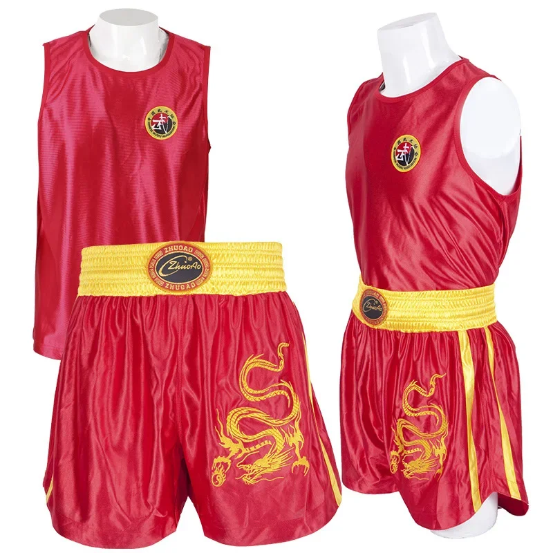 Muay Thai Pants Dragon Embroidery Boxing Shorts and Vest Crossfit Sanda Wushu Uniform Martial Arts Kickboxing MMA Fight Clothing