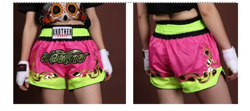 Muay Thai Pants Embroidery Boxing Shorts Women Men Satin Fight Kickboxing Training Trunks Kids Boy Girl Martial Arts MMA Clothes