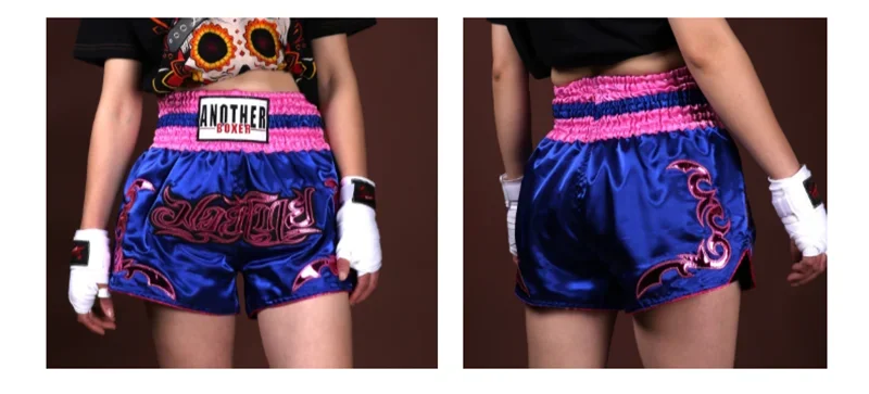 Muay Thai Pants Embroidery Boxing Shorts Women Men Satin Fight Kickboxing Training Trunks Kids Boy Girl Martial Arts MMA Clothes