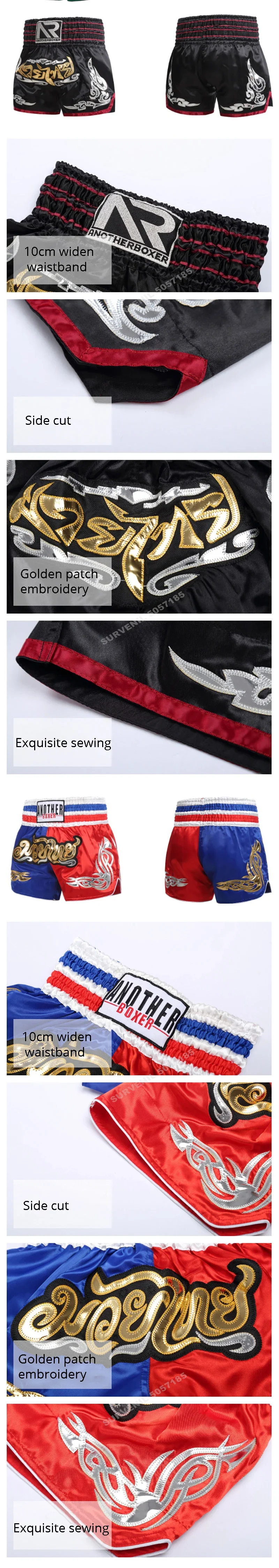 Muay Thai Pants Embroidery Boxing Shorts Women Men Satin Fight Kickboxing Training Trunks Kids Boy Girl Martial Arts MMA Clothes