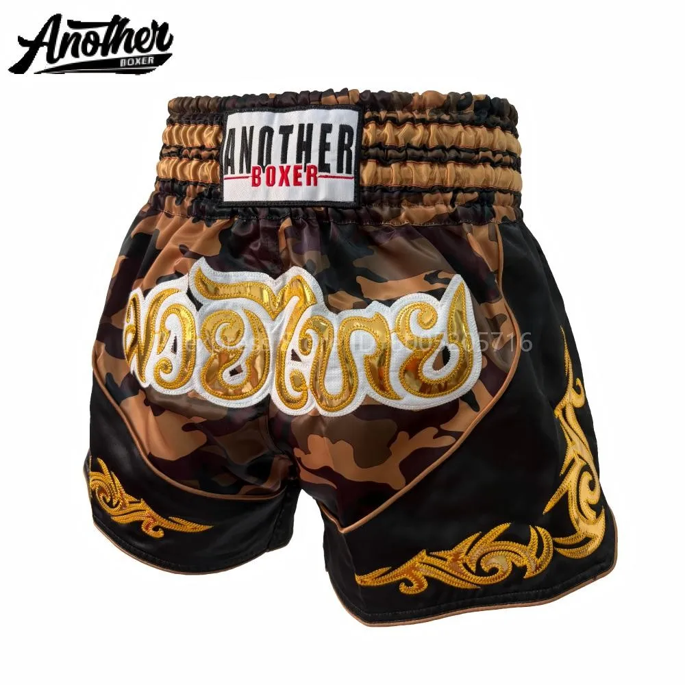 ANOTHER BOXER Muay Thai Shorts Embroidery Satin Men Women Kids Gym Martial Arts MMA Kickboxing Competition Training Shorts