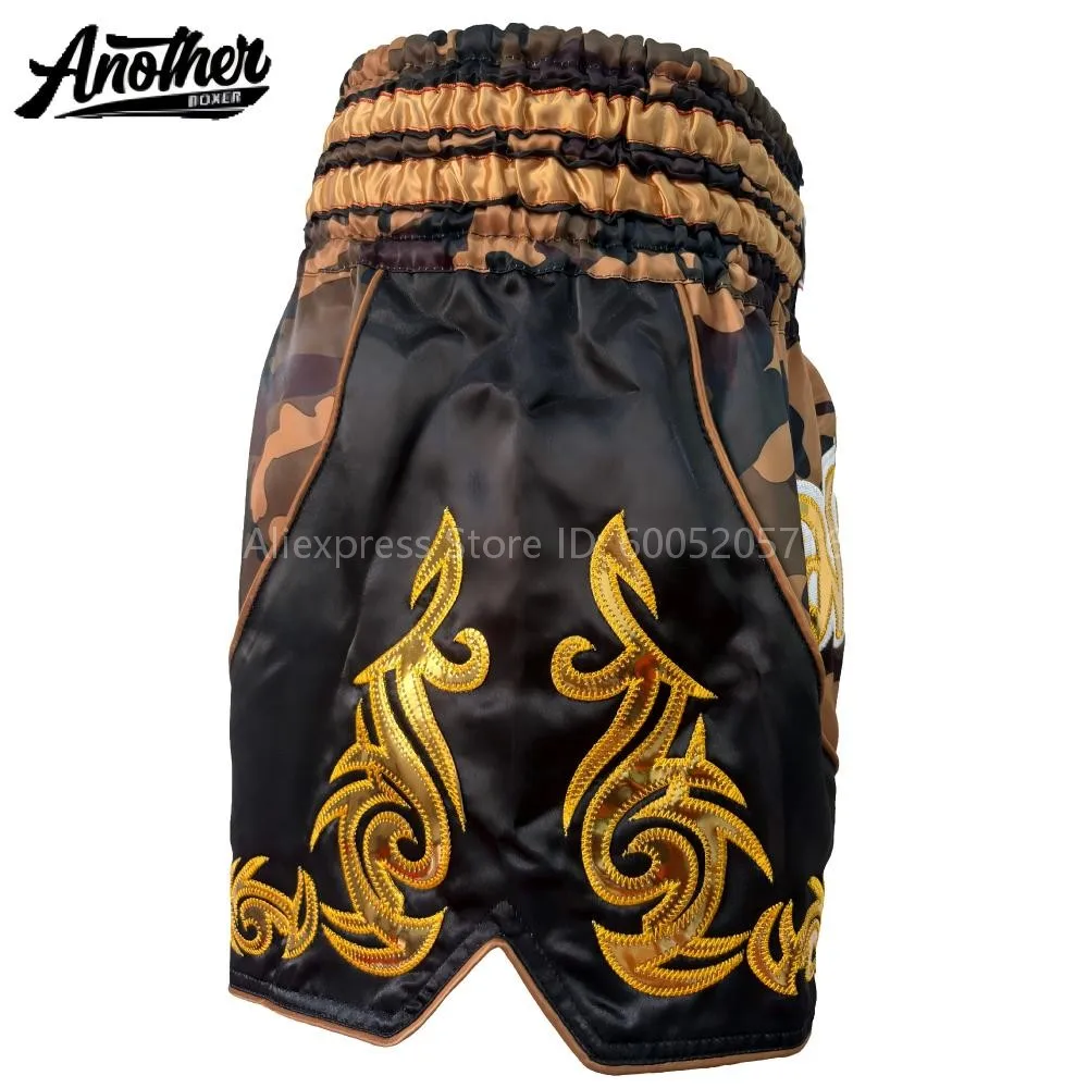 ANOTHER BOXER Muay Thai Shorts Embroidery Satin Men Women Kids Gym Martial Arts MMA Kickboxing Competition Training Shorts