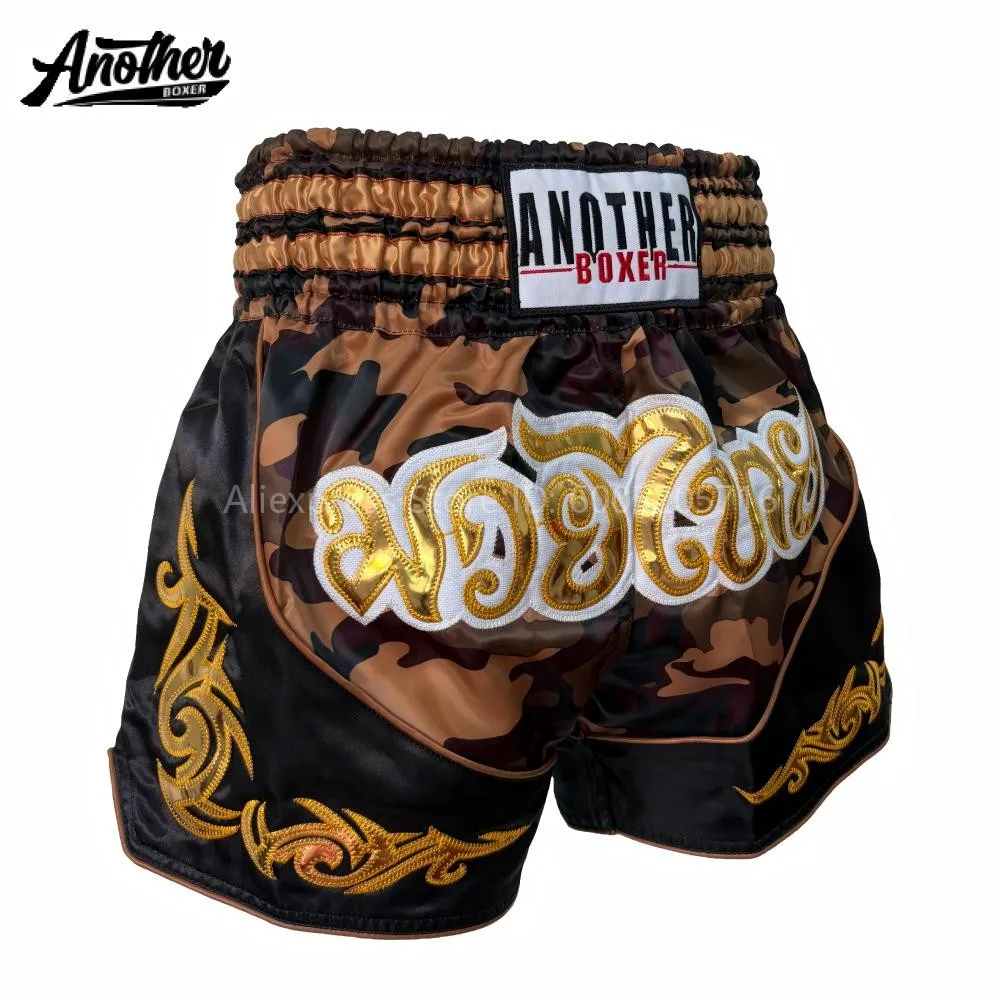 ANOTHER BOXER Muay Thai Shorts Embroidery Satin Men Women Kids Gym Martial Arts MMA Kickboxing Competition Training Shorts