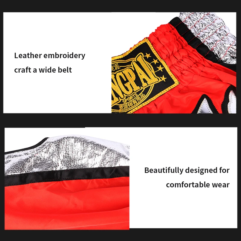 Men Women Kids Muay Thai Shorts Embroidery Thai Boxing Shorts Satin BJJ MMA Clothes Gym Grappling Cage Fight Kickboxing Shorts