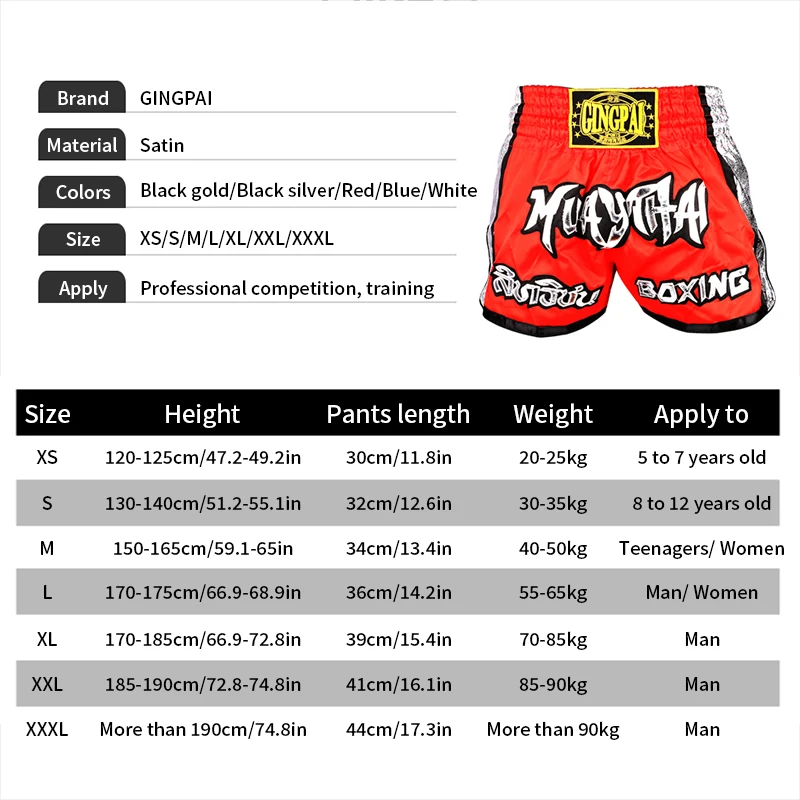 Men Women Kids Muay Thai Shorts Embroidery Thai Boxing Shorts Satin BJJ MMA Clothes Gym Grappling Cage Fight Kickboxing Shorts