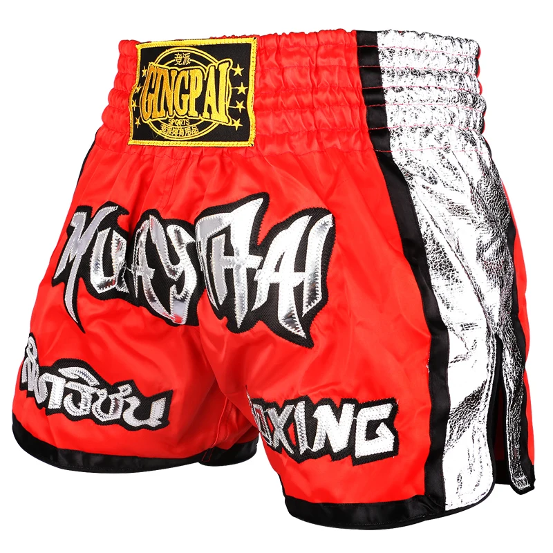Men Women Kids Muay Thai Shorts Embroidery Thai Boxing Shorts Satin BJJ MMA Clothes Gym Grappling Cage Fight Kickboxing Shorts