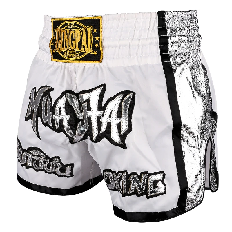 Men Women Kids Muay Thai Shorts Embroidery Thai Boxing Shorts Satin BJJ MMA Clothes Gym Grappling Cage Fight Kickboxing Shorts