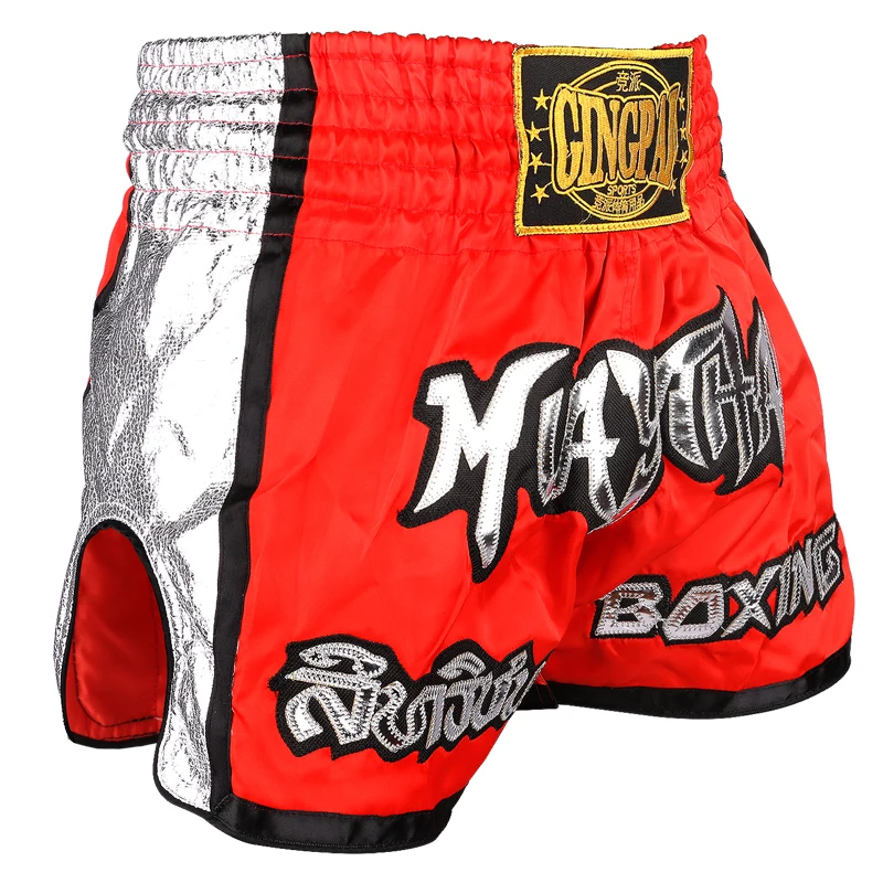 Men Women Kids Muay Thai Shorts Embroidery Thai Boxing Shorts Satin BJJ MMA Clothes Gym Grappling Cage Fight Kickboxing Shorts