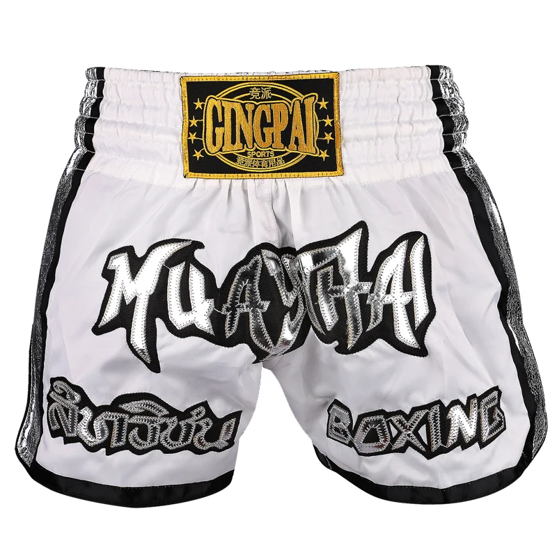 Men Women Kids Muay Thai Shorts Embroidery Thai Boxing Shorts Satin BJJ MMA Clothes Gym Grappling Cage Fight Kickboxing Shorts