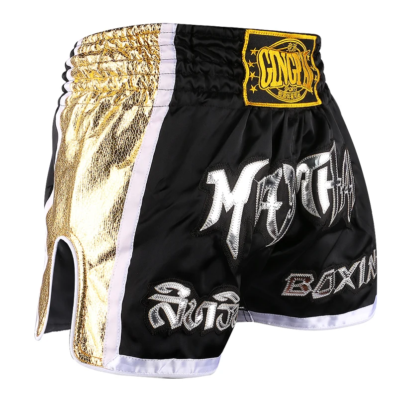Men Women Kids Muay Thai Shorts Embroidery Thai Boxing Shorts Satin BJJ MMA Clothes Gym Grappling Cage Fight Kickboxing Shorts